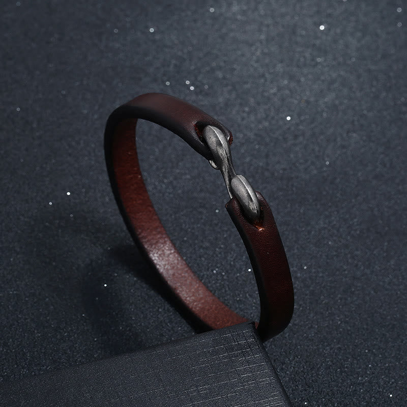 Buddha Stones Leather Plain Strength Buckle Bracelet