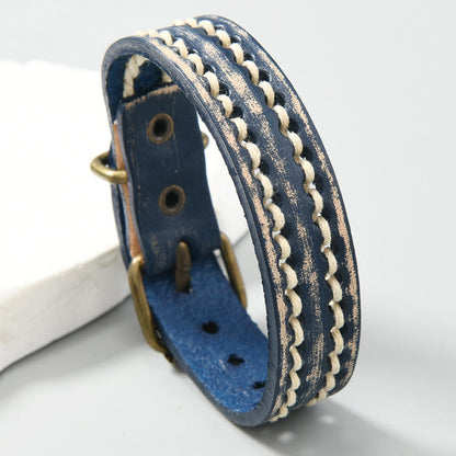 Buddha Stones Leather Adjustable Buckle Strengthen Bracelet