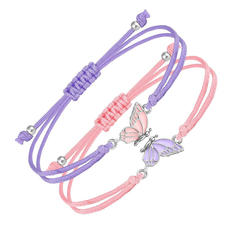Buddha Stones 2pcs Handmade Braided Rope Butterfly Freedom Bracelet