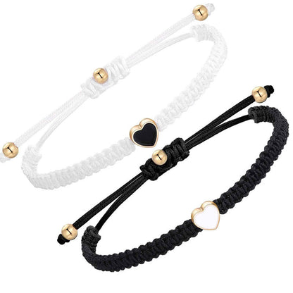 Buddha Stones 2pcs Handmade Braided Rope Love Heart Luck Couple Bracelet