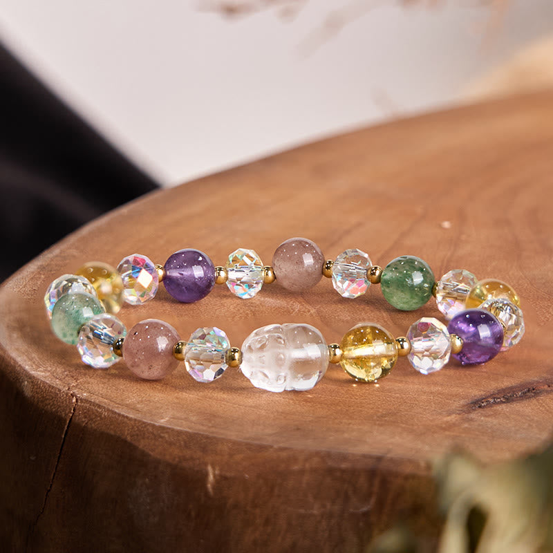 Buddha Stones Pixiu White Crystal Citrine Green Strawberry Quartz Amethyst Luck Bracelet