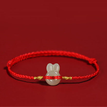 Buddha Stones Hetian Jade Rabbit String Luck Bracelet