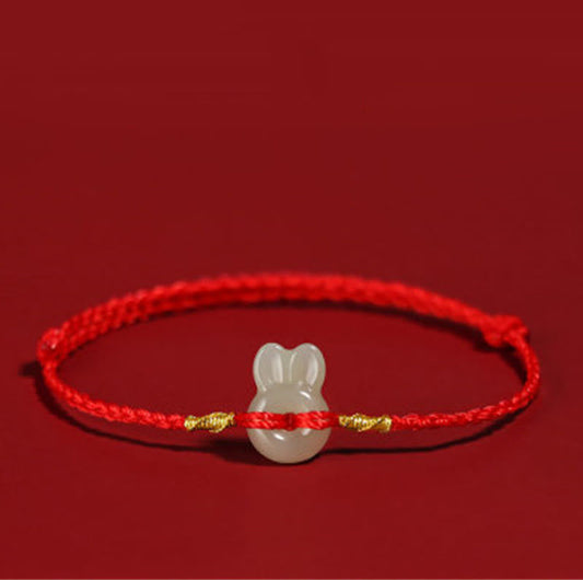 Buddha Stones Hetian Jade Rabbit String Luck Bracelet