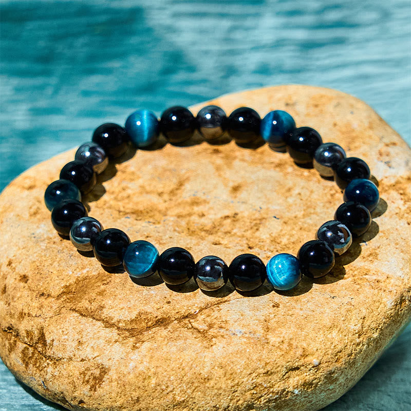 8mm Tiger Eye Obsidian Hematite Bracelet for Protection