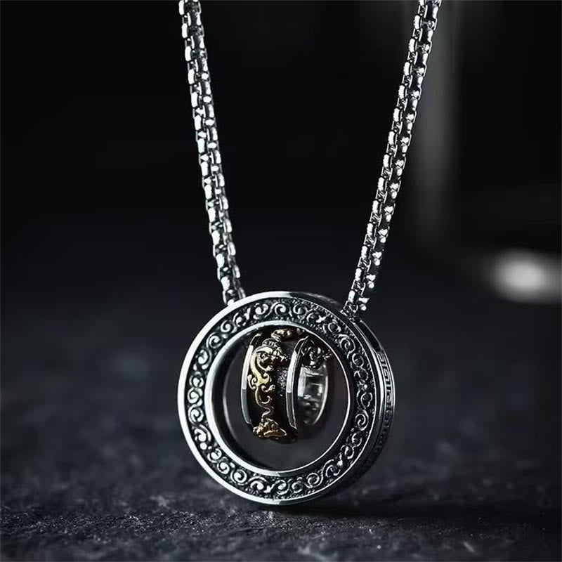 Buddha Stones Double Ring Pixiu Peace Buckle Wealth Rotatable Necklace Pendant