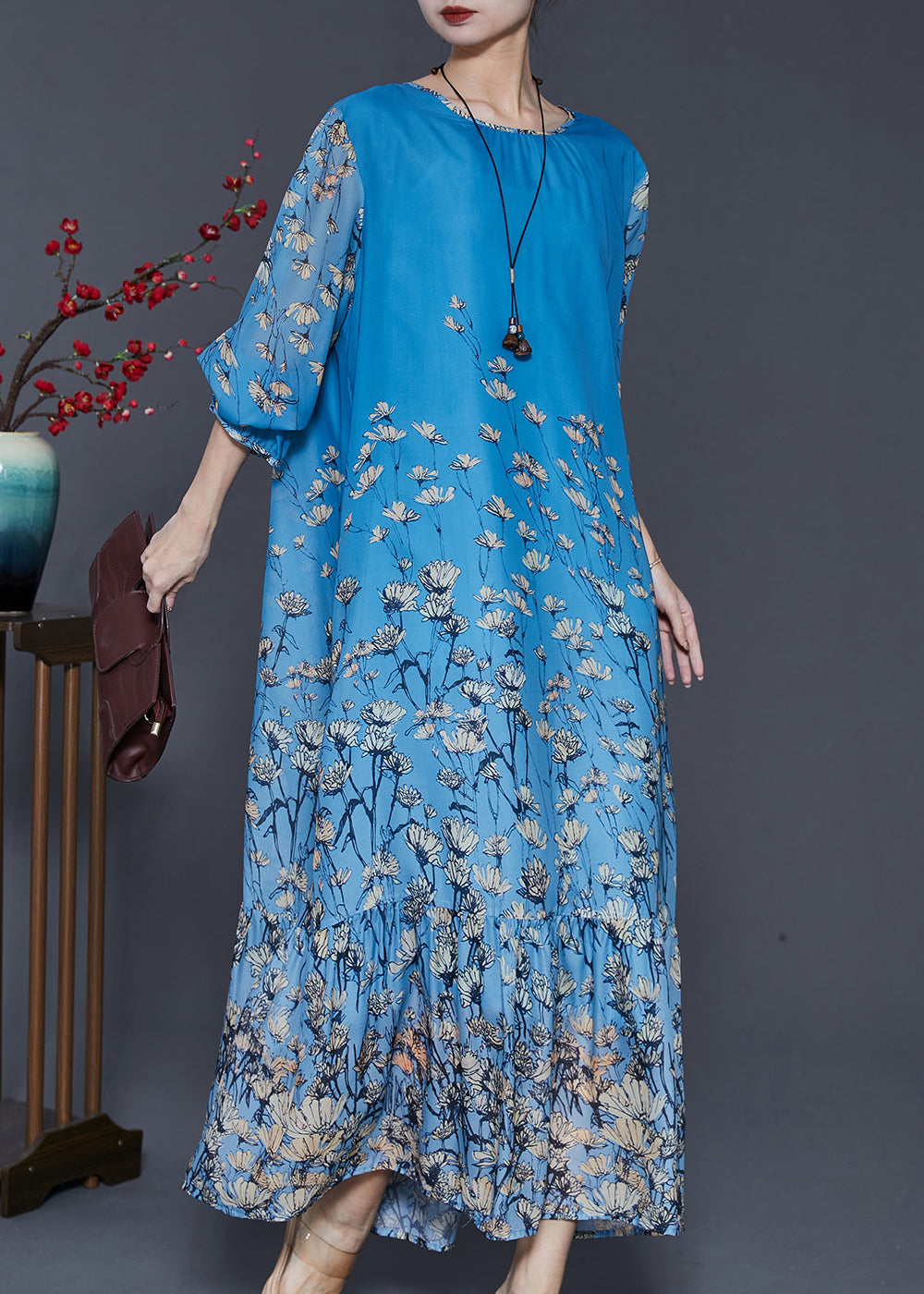 Blue Oversized Silk Beach Dress Spring