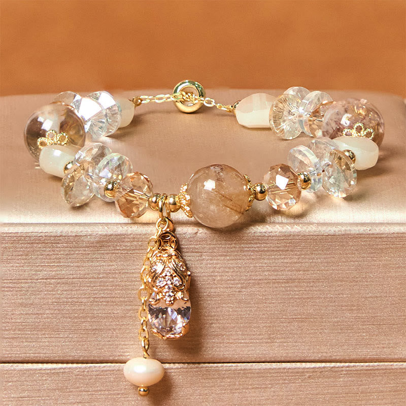 Buddha Stones Natural Citrine Green Strawberry Quartz Pixiu Prosperity Bracelet