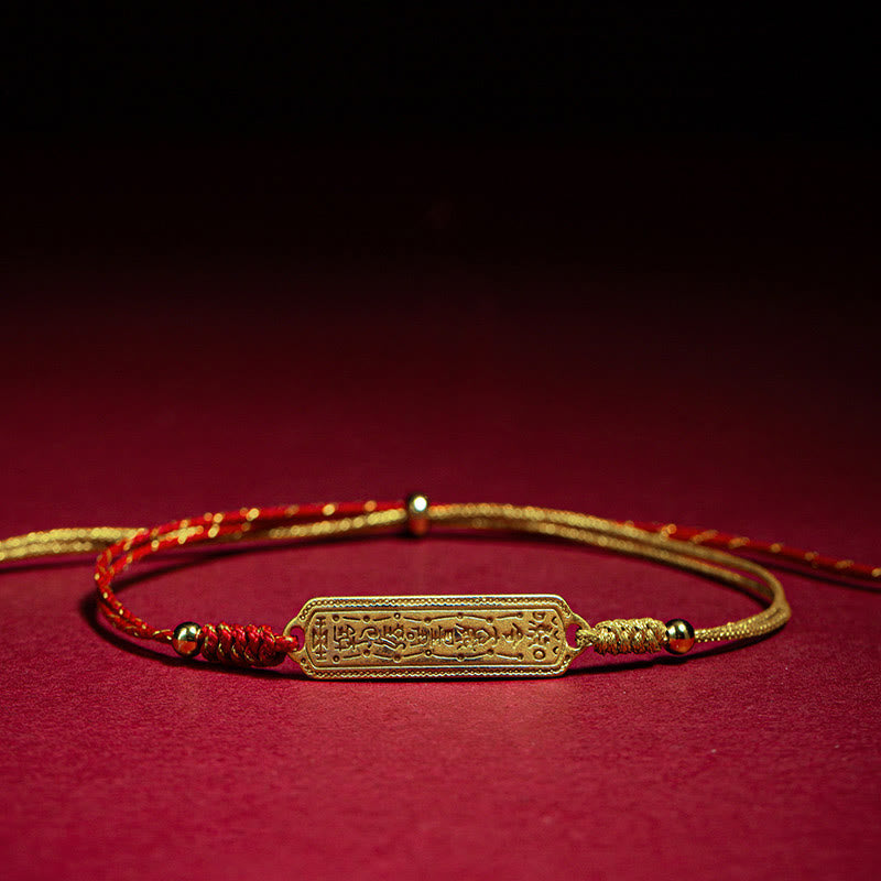 Buddha Stones 14k Gold-plated Copper Amulet Protection Red Golden Rope Bracelet