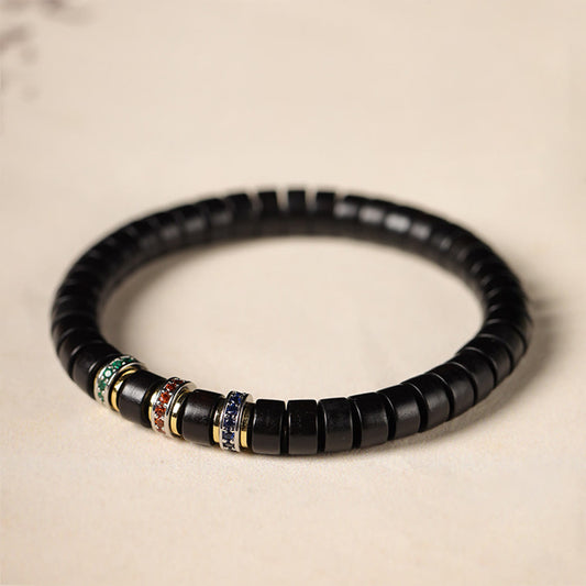 Buddha Stones Ebony Wood Small Leaf Red Sandalwood Zircon Peace Bracelet