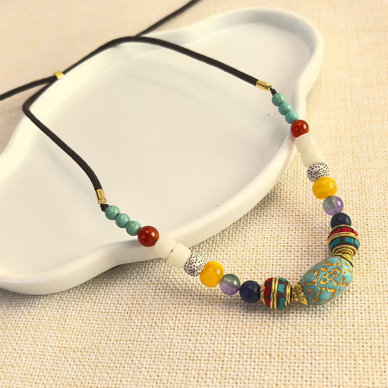 Buddha Stones Tibetan Handmade Turquoise Beads Balance Necklace Pendant
