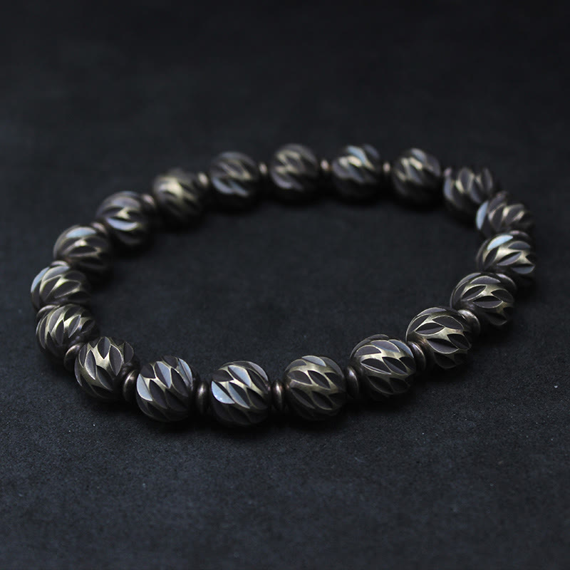 Buddha Stones Distressed Knife Carving Pattern Copper Brass Beads Wealth Bracelet