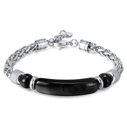 Buddha Stones Tiger Eye Black Obsidian Stone Titanium Steel Strength Buckle Bracelet