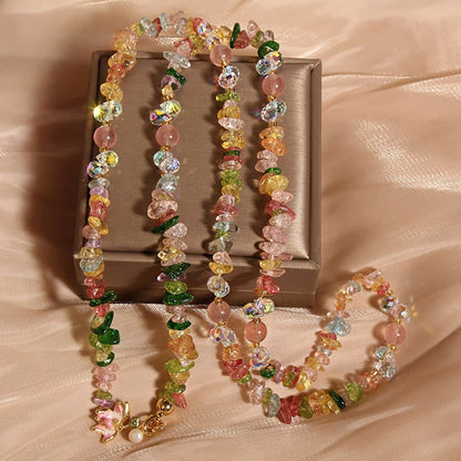 Buddha Stones Butterfly Flower Amethyst Strawberry Quartz Balance Necklace Pendant