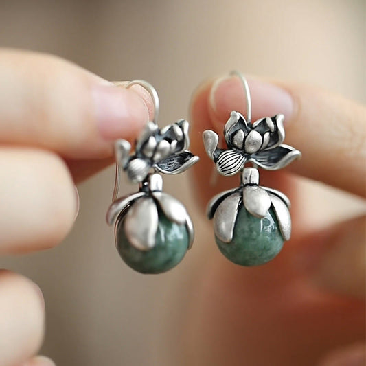 Buddha Stones Lotus Round Bead Copper Enlightenment Earrings