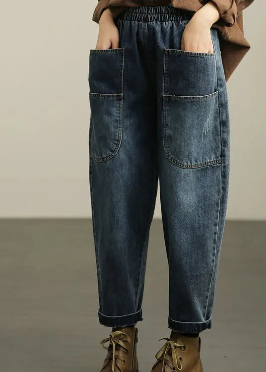 Blue Pockets Denim Harem Pants Fall