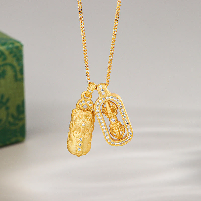 Buddha Stones 925 Sterling Silver Mini Pixiu Dorje Vajra Wealth Necklace Pendant
