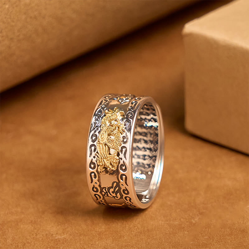 Buddha Stones Dragon Pattern Heart Sutra Copper Strength Ring