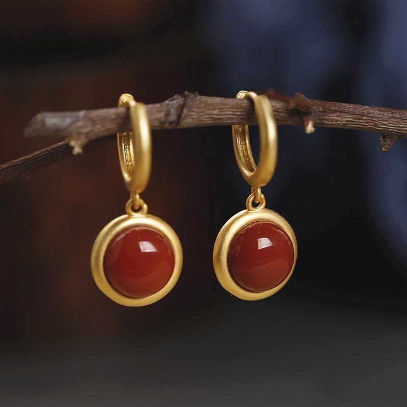 Buddha Stones 925 Sterling Silver White Jade Agate Prosperity Earrings