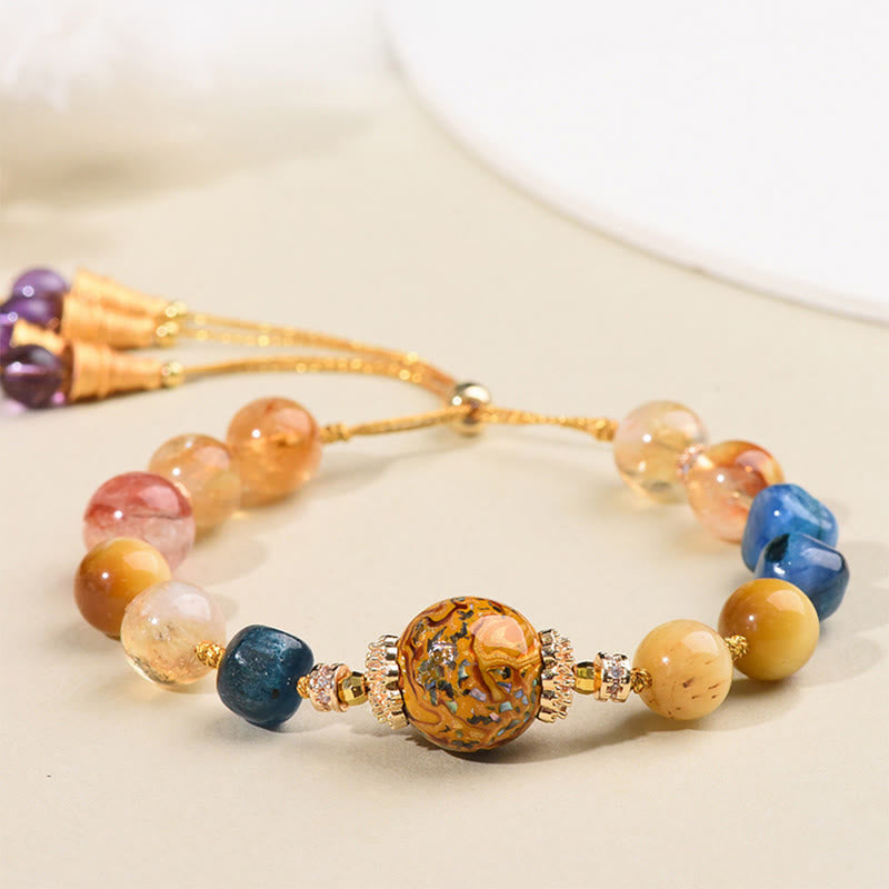 Buddha Stones Tibetan Lacquer Bead Hand-woven Various Crystals Power Bracelet