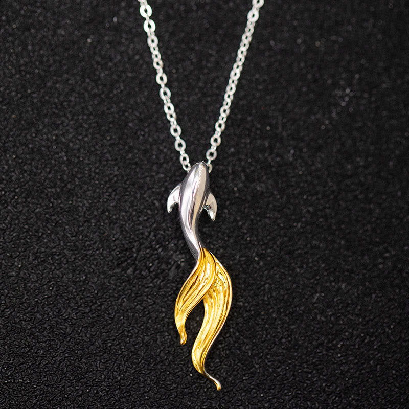 Buddha Stones 925 Sterling Silver Golden Koi Fish Luck Necklace Pendant