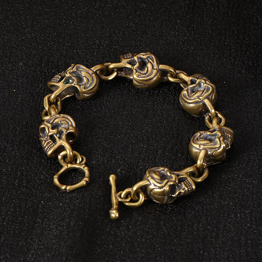 Buddha Stones Retro Copper Brass Skull the Lord of the Corpse Forest Protection Bracelet