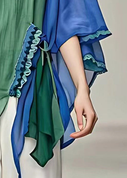 Green Asymmetrical Patchwork Shirt Fall
