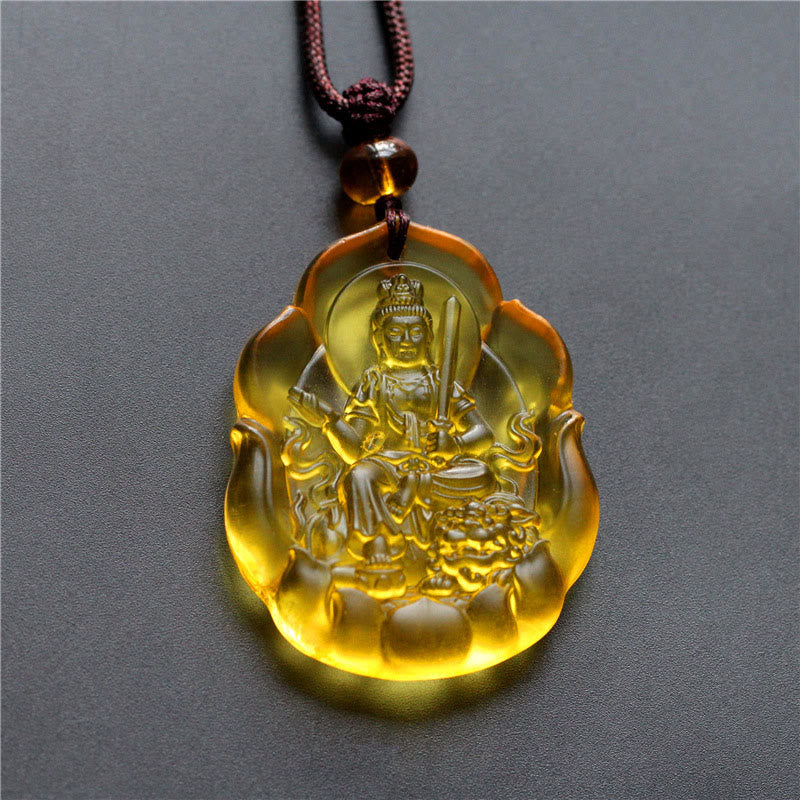 Buddha Stones Liuli Crystal Chinese Zodiac Natal Buddha Protection Necklace Pendant