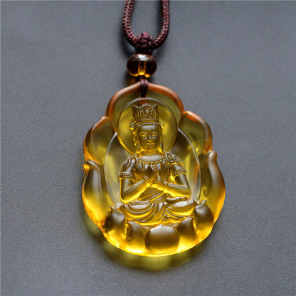 Buddha Stones Liuli Crystal Chinese Zodiac Natal Buddha Protection Necklace Pendant