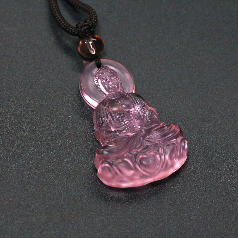 Buddha Stones Liuli Crystal Medicine Buddha Serenity Necklace Pendant