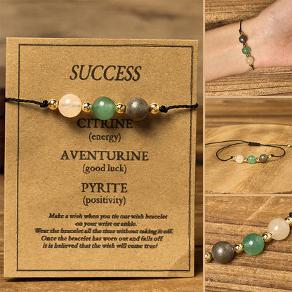 Buddha Stones Citrine Green Aventurine Pyrite Success Rope Card Bracelet