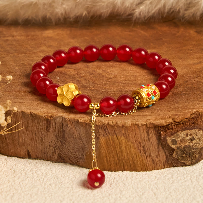 Buddha Stones Tibetan White Agate Crystal Stone Flowers Positivity Bracelet