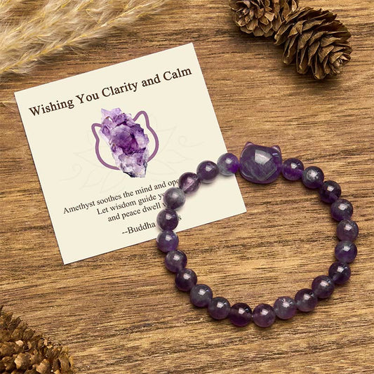 Buddha Stones "wishing You Clarity and Calm" Cat Amethyst Bracelet Includes Gift Message Card