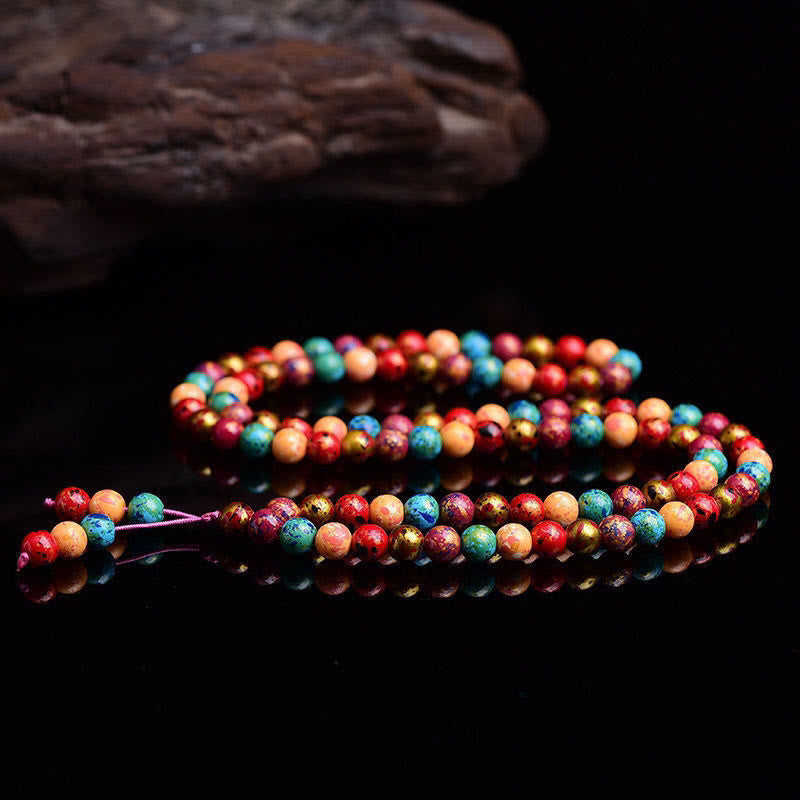 Buddha Stones Multicolored Lacquer 108 Mala Beads Craft Sandalwood Protection Multilayer Bracelet
