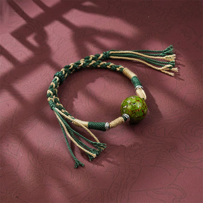 Buddha Stones Lacquer Craft Bead Multicolored Braided String Bracelet