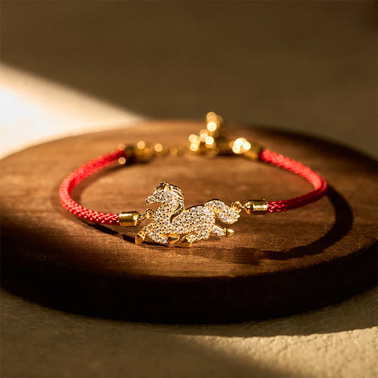 Buddha Stones 925 Sterling Silver Plated 18k Gold Red String Year of the Horse Strength Bracelet
