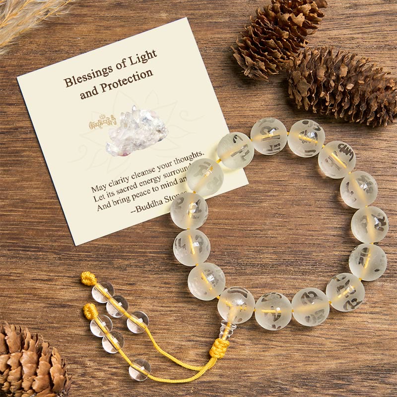Buddha Stones "blessings of Light and Protection" White Crystal Bracelet Includes Gift Message Card