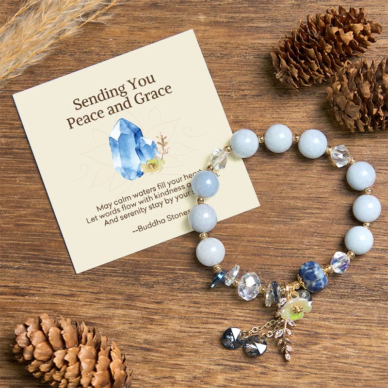 Buddha Stones "sending You Peace and Grace" Blue Crystal Flower Bracelet Includes Gift Message Card