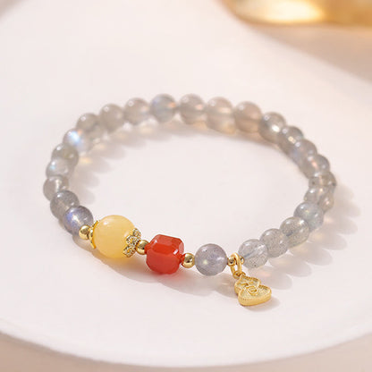 Buddha Stones Natural Moonstone Lotus Love Charming Bracelet