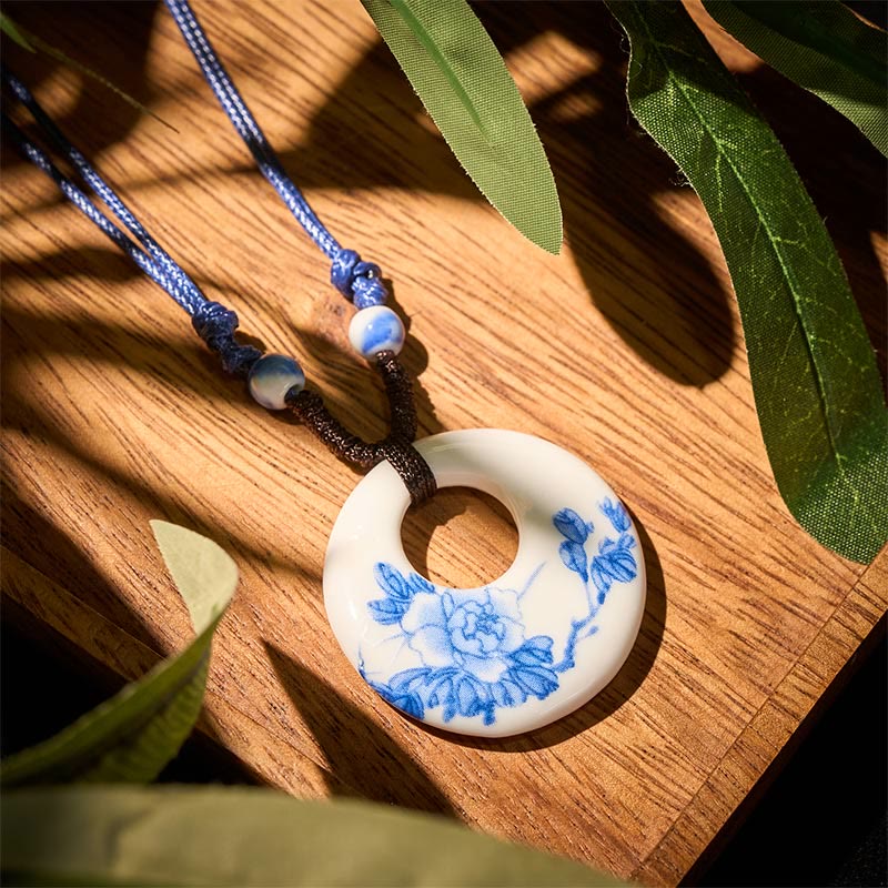 Buddha Stones Peony Peach Blossoms Lotus Symbol Ceramics Necklace Enlightenment Pendant