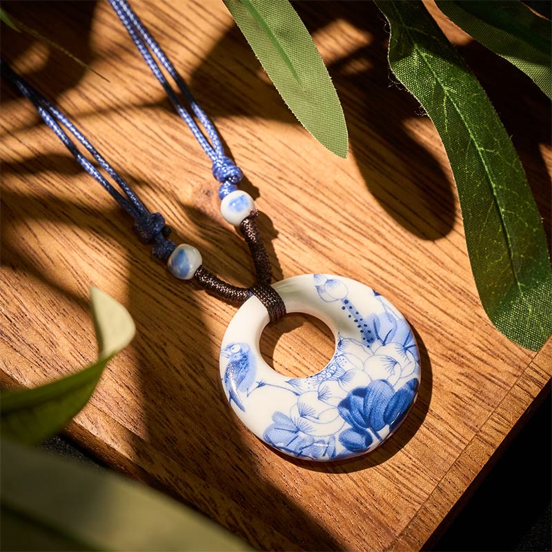 Buddha Stones Peony Peach Blossoms Lotus Symbol Ceramics Necklace Enlightenment Pendant
