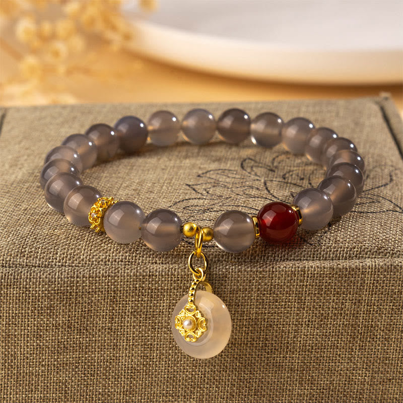 Buddha Stones Gray Agate Red Agate Chalcedony Balance Bracelet