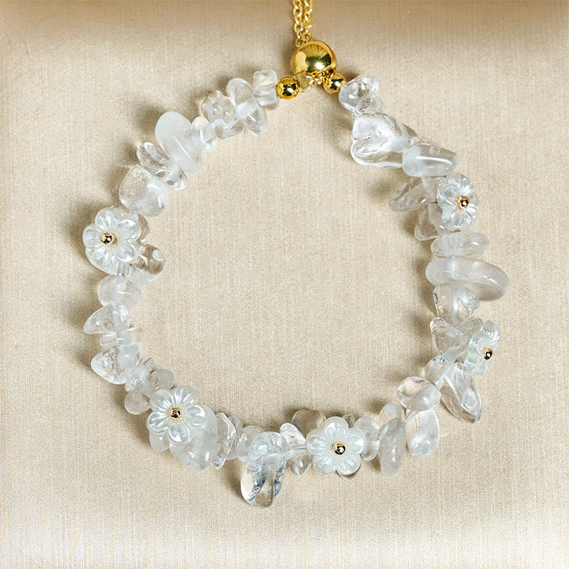 Buddha Stones Irregular Crystal Flower Design Amethyst White Crystal Balance Bracelet