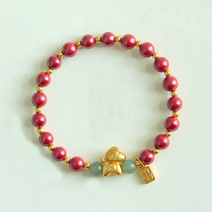 Buddha Stones Chinese Zodiac Year of the Horse Fu Character Cinnabar Hetian Jade Blessing Bracelet