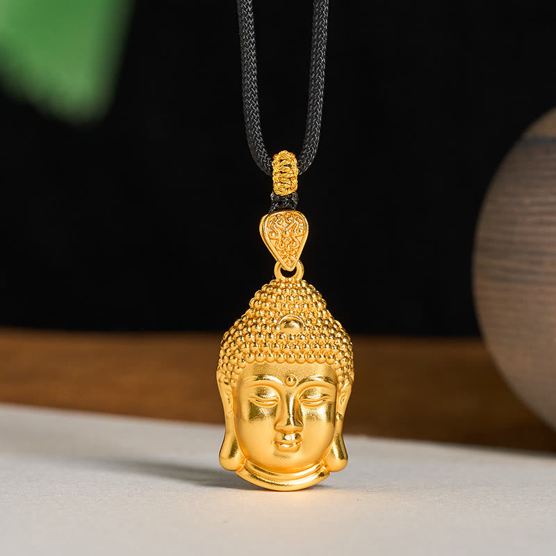 Buddha Stones 24k Gold Plated Brass Buddha Symbol Braided Cord Serenity Necklace Pendant