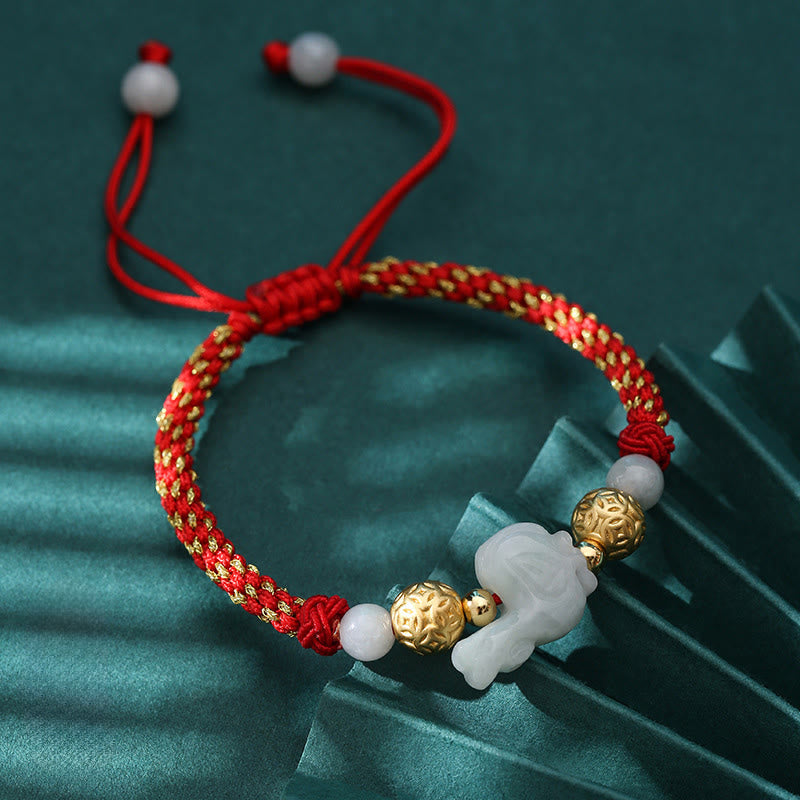 Buddha Stones Chinese Zodiac Jade Silver Beads Year of the Horse Red String Luck Bracelet