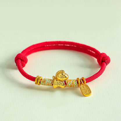 Buddha Stones Year of the Horse Red String Black String Lucky Fortune Charm Braided Connection Bracelet