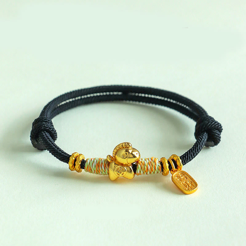 Buddha Stones Year of the Horse Red String Black String Lucky Fortune Charm Braided Connection Bracelet