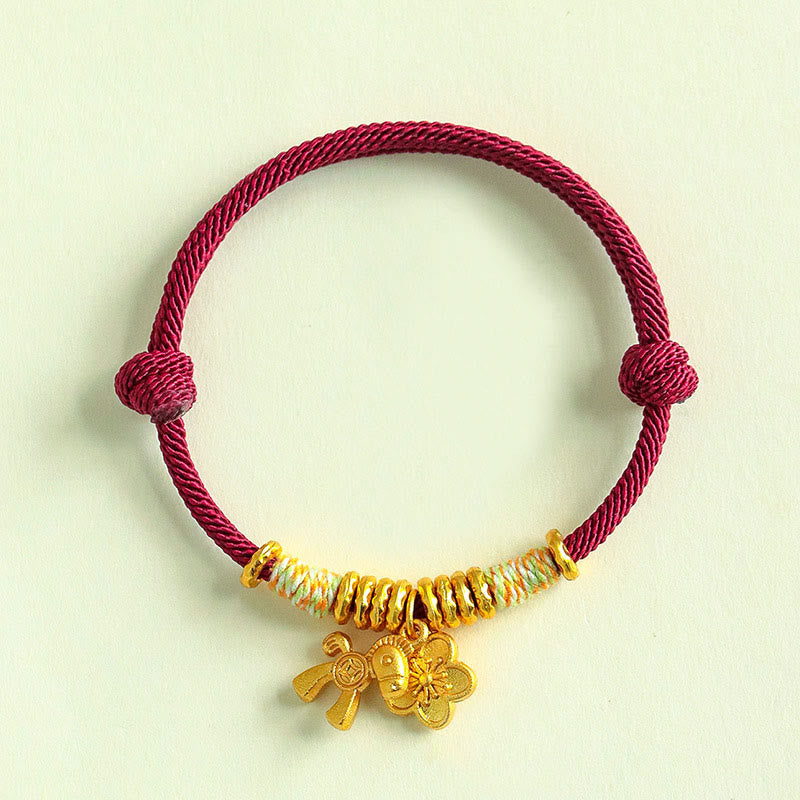 Buddha Stones Year of the Horse Flower Charm Red String Connection Handmade Bracelet