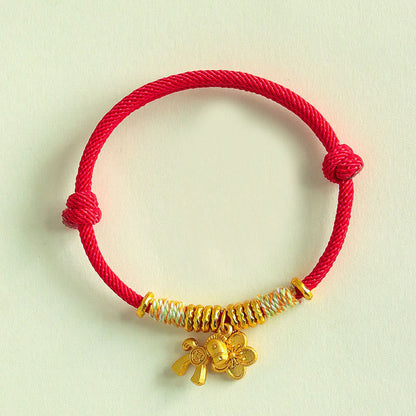 Buddha Stones Year of the Horse Flower Charm Red String Connection Handmade Bracelet