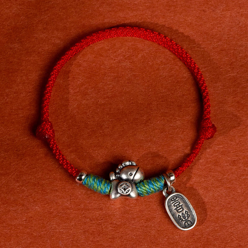 Buddha Stones 999 Sterling Silver Year of the Horse 925 Sterling Silver Peace and Joy Charm String Braided Luck Bracelet Anklet